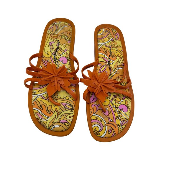 Cloudwalkers Orange Sandals Floral Flip Flop 11W Clove 9483 Coquette Colorful - Picture 4 of 6